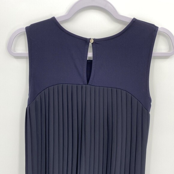 Ann Taylor Women's Round Neck Sleeveless Pleated Tank Top Blouse Navy Blue XS - Picture 5 of 9